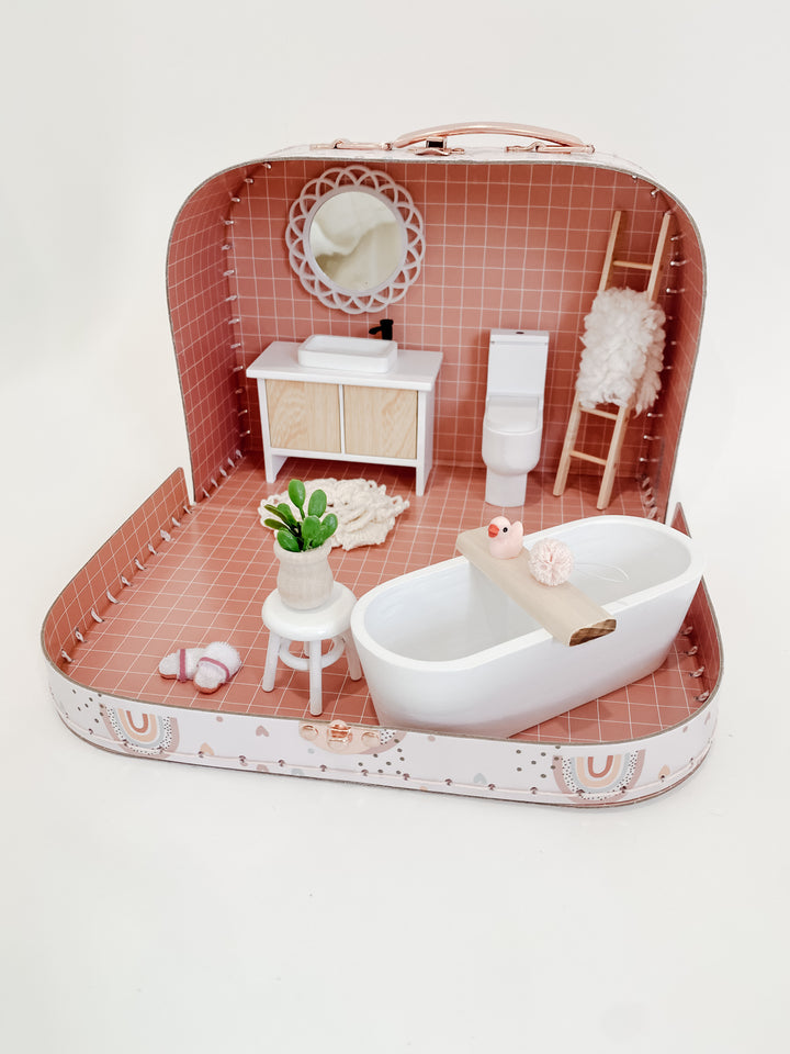 Medium Suitcase Dollhouse Room | Rainbow Pink