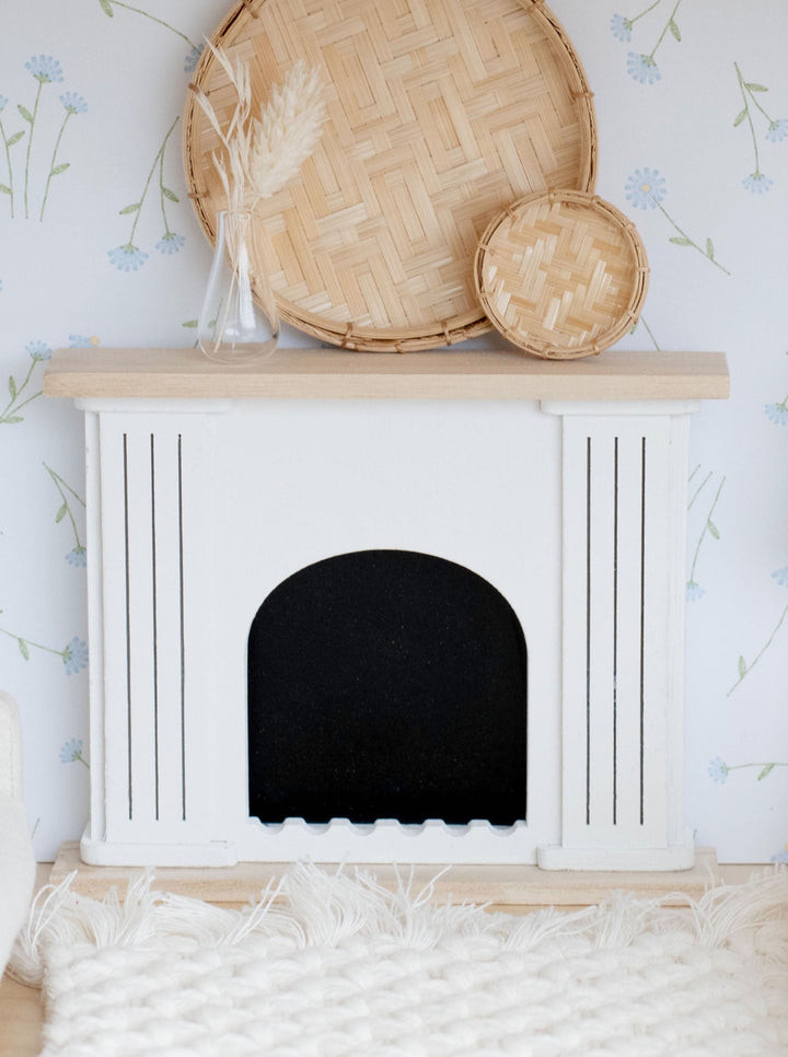 Valencia Arched Fireplace | Natural Wood + White