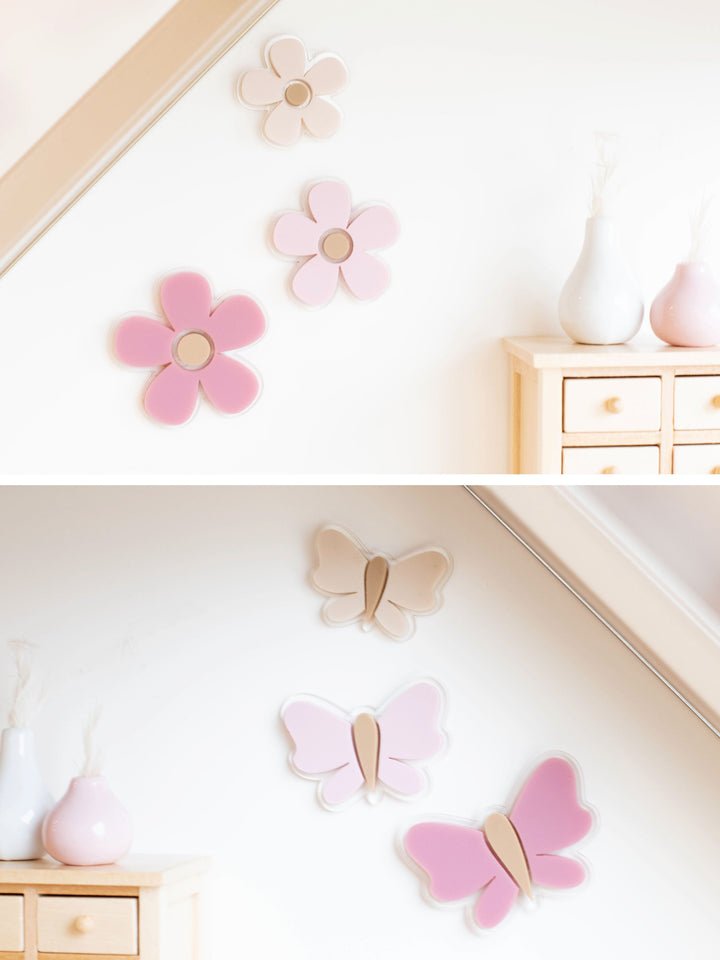 Butterflies + Flowers Wall Decor | Dusty Rose + Pink + Cream