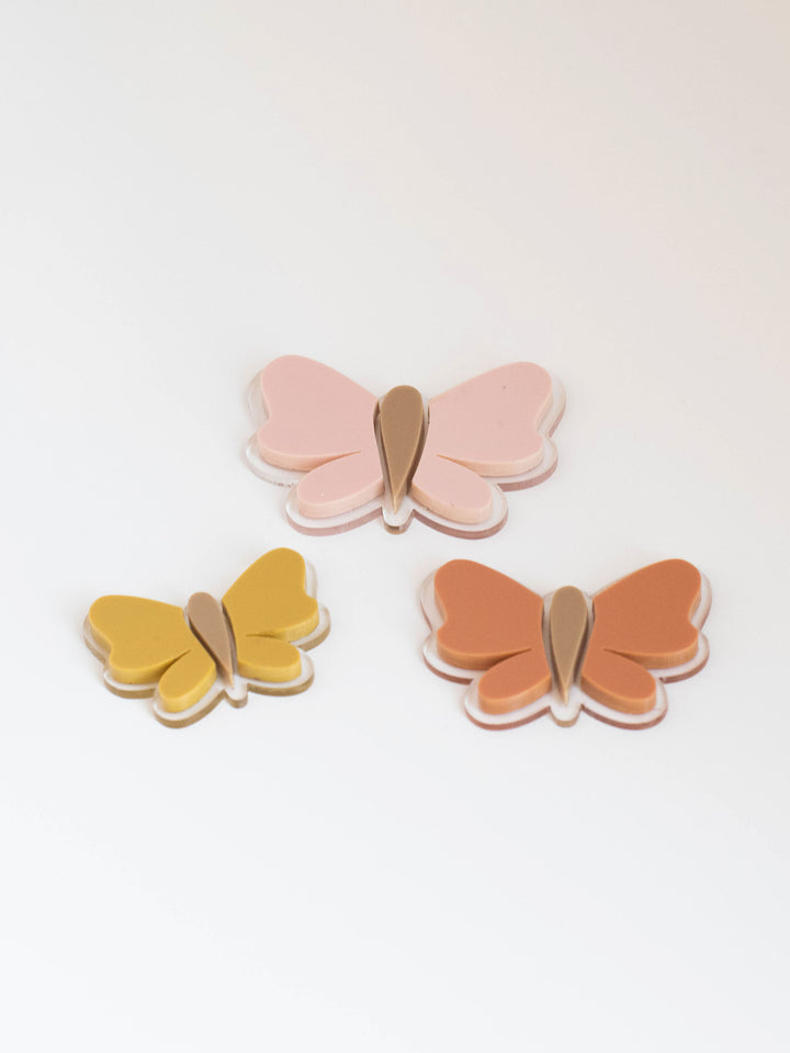 Butterflies + Flowers Wall Decor | Pale Pink + Sienna + Mustard