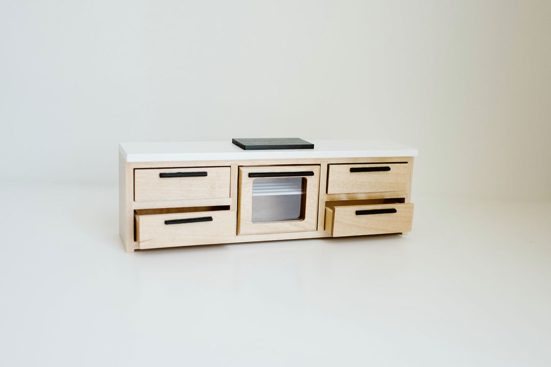 *PRE-ORDER* Modern Straight Kitchen Base Cabinets + Cooktop + Oven | Natural Wood