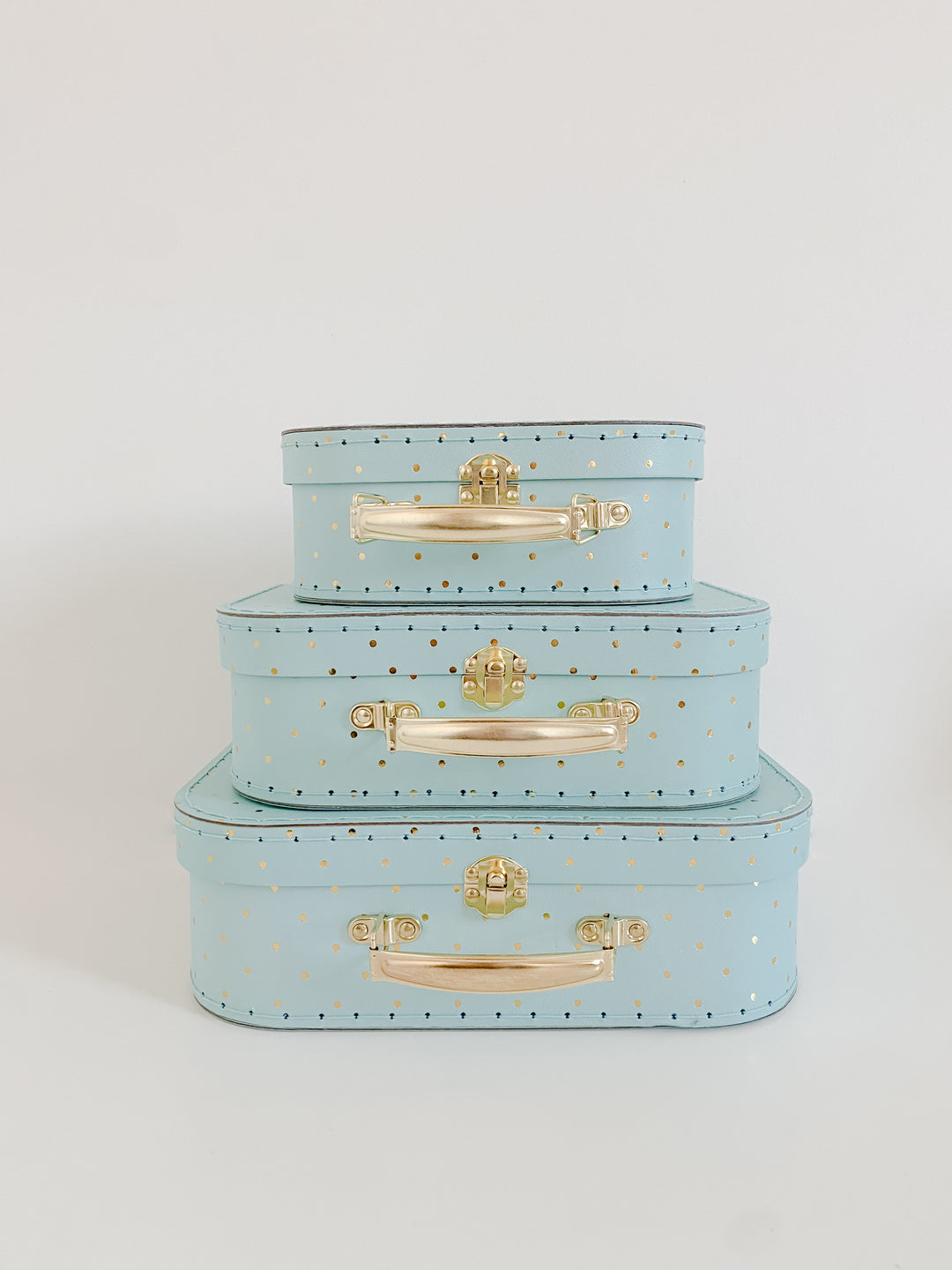 Medium Suitcase Dollhouse Room | Blue w Gold Polkadots