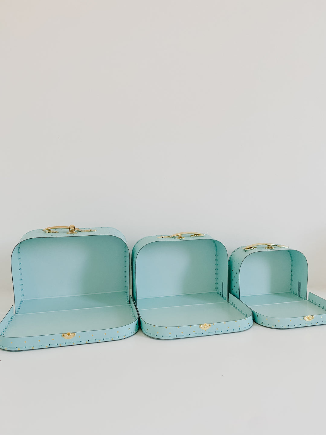 Small Suitcase Dollhouse Room | Blue w Gold Polkadots