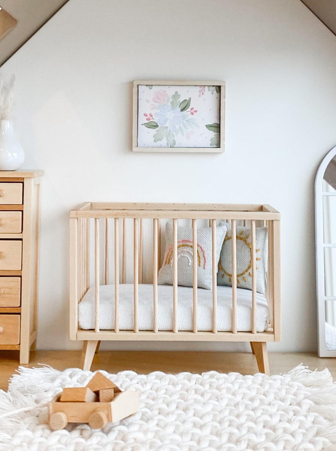 Nursery Crib + Mattress | Natural Wood