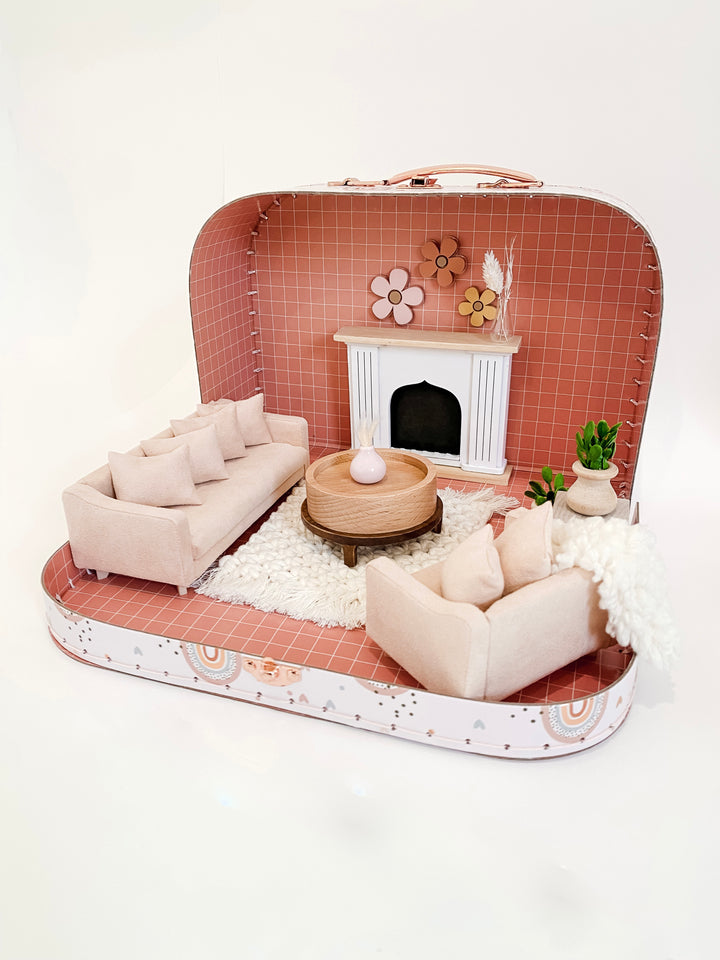 Large Suitcase Dollhouse Room | Rainbow Pink