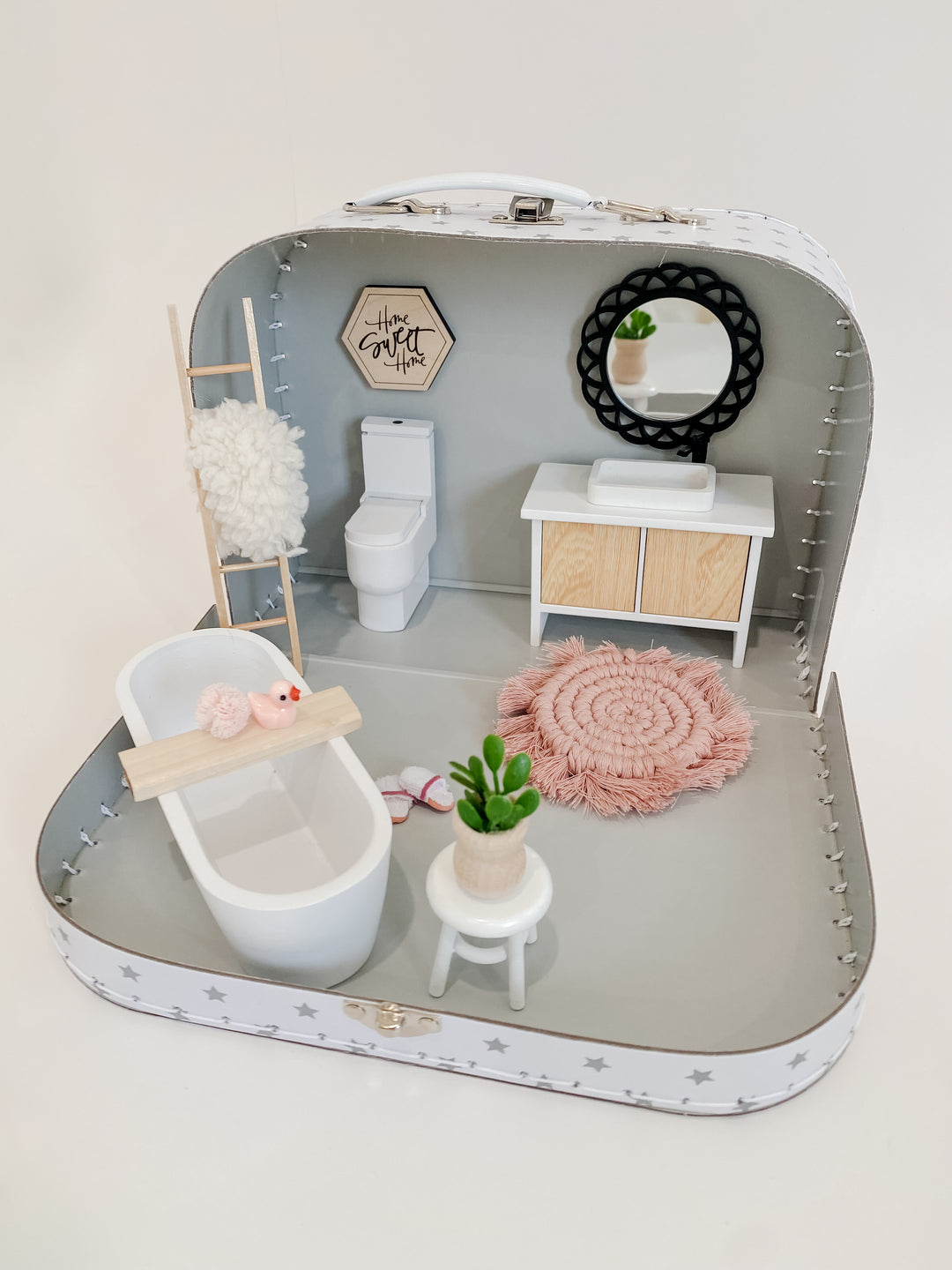 Medium Suitcase Dollhouse Room | Gray