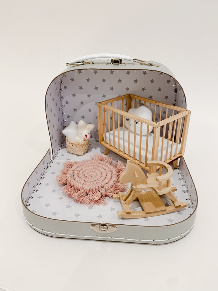 Small Suitcase Dollhouse Room | Gray