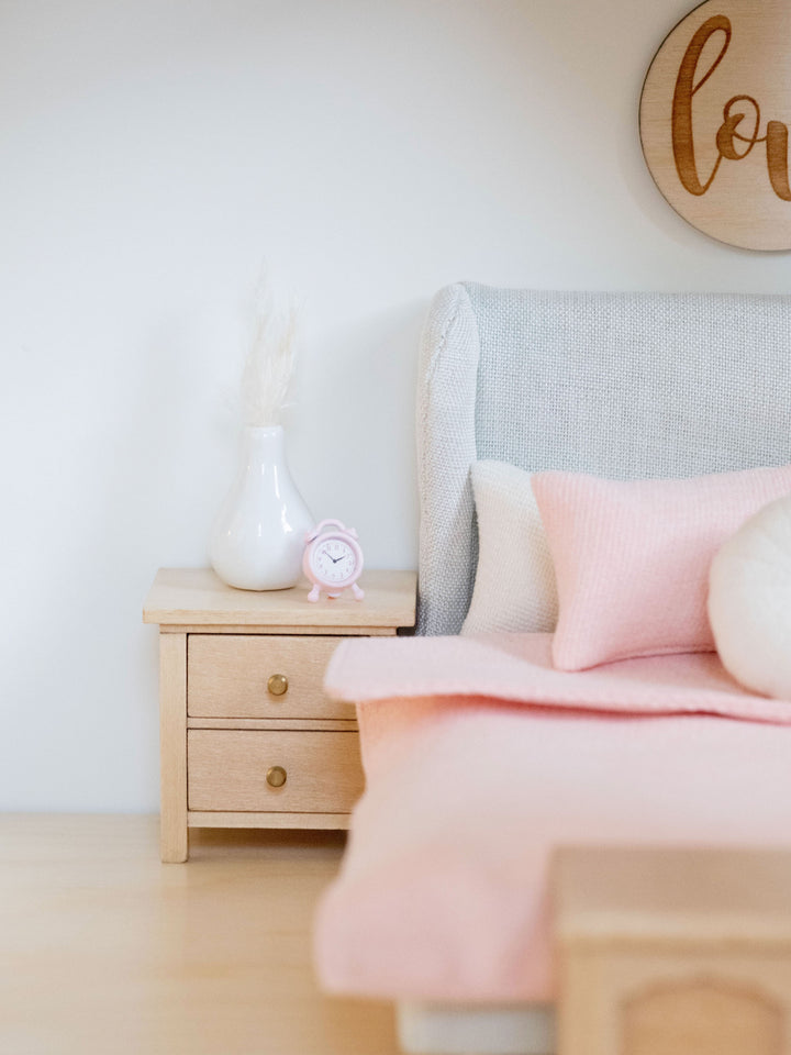 Bedside Table with Drawers | Natural Wood & Gold Knobs