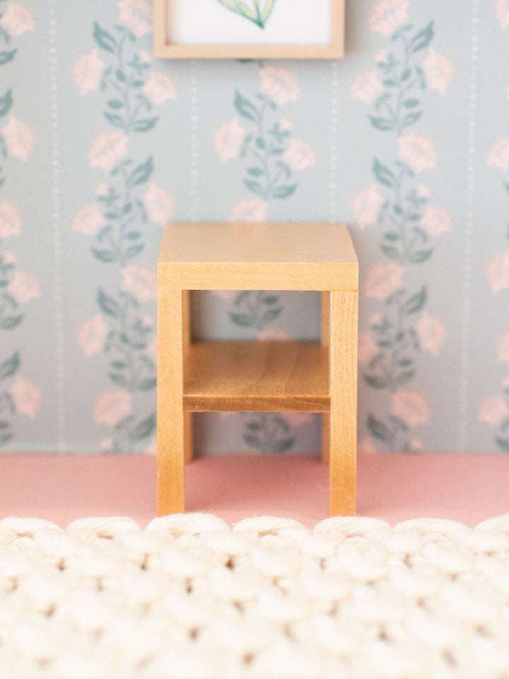 Side Table with Shelf | Natural Wood