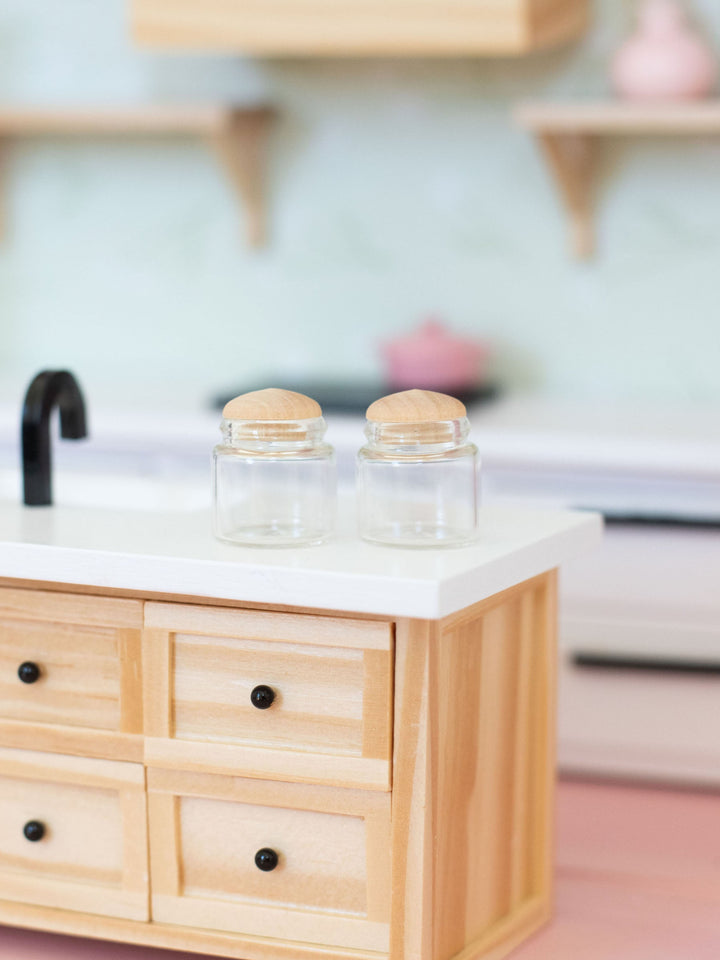 Kitchen Canister Set | Glass with Wood Lid
