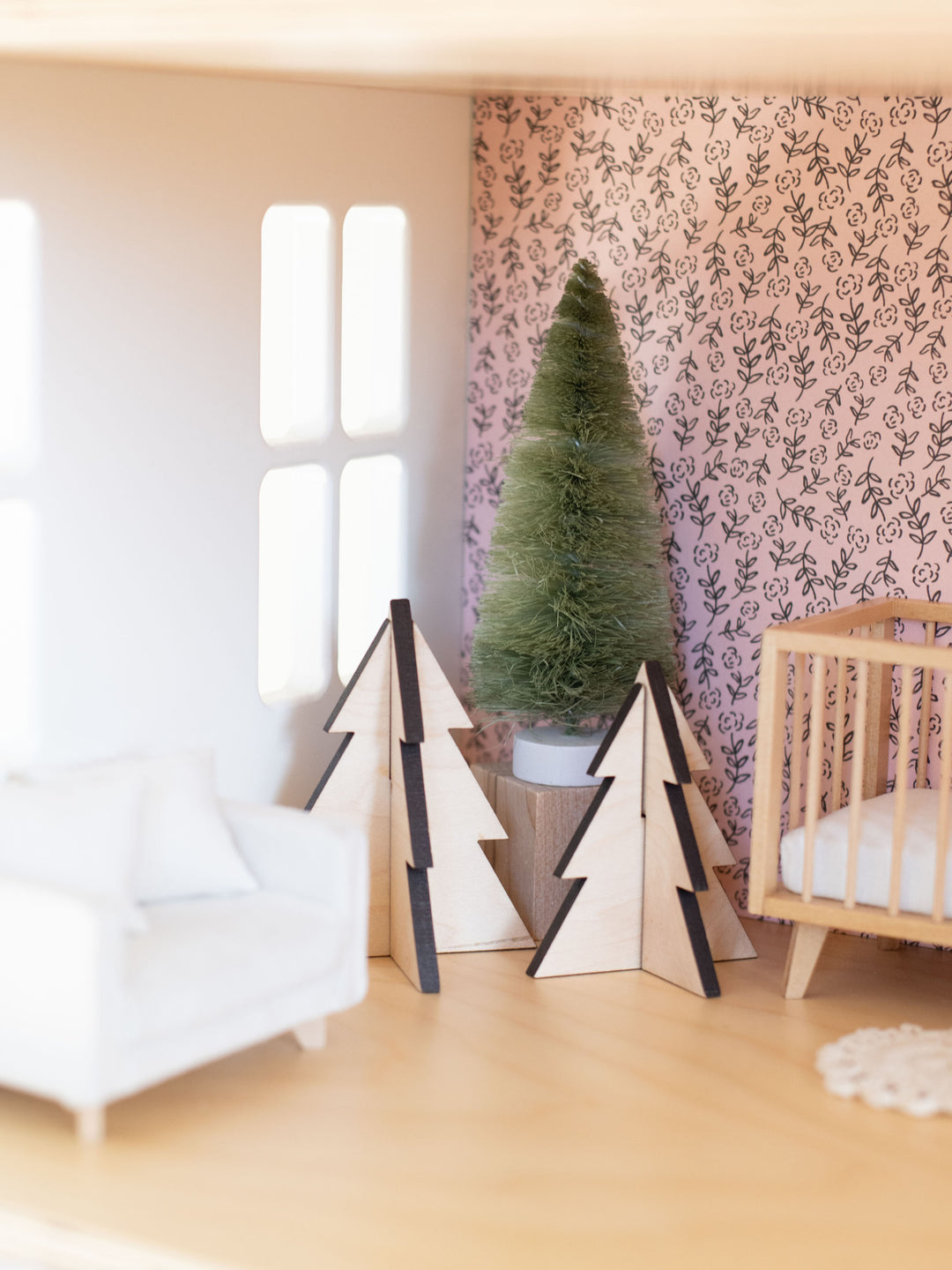 Wooden Christmas Holiday Trees | Set of 2 | Natural