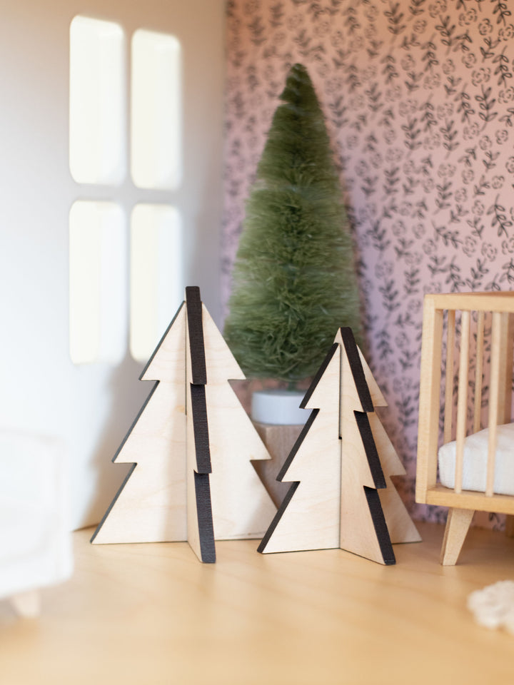 Wooden Christmas Holiday Trees | Set of 2 | Natural