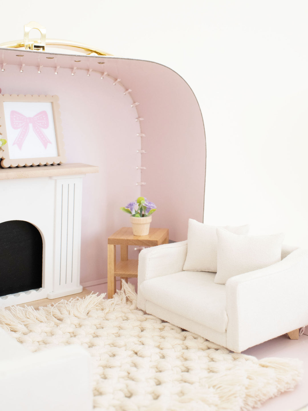 Medium Suitcase Traveling Dollhouse Room | Pink Polka Dot