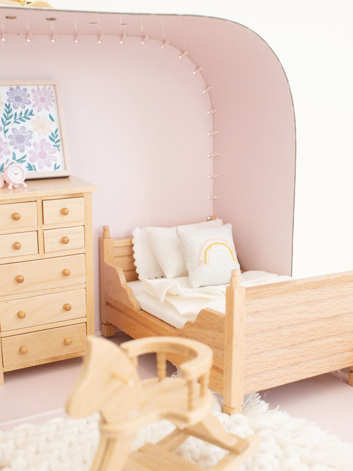 Large Suitcase Traveling Dollhouse Room | Pink Polka Dots