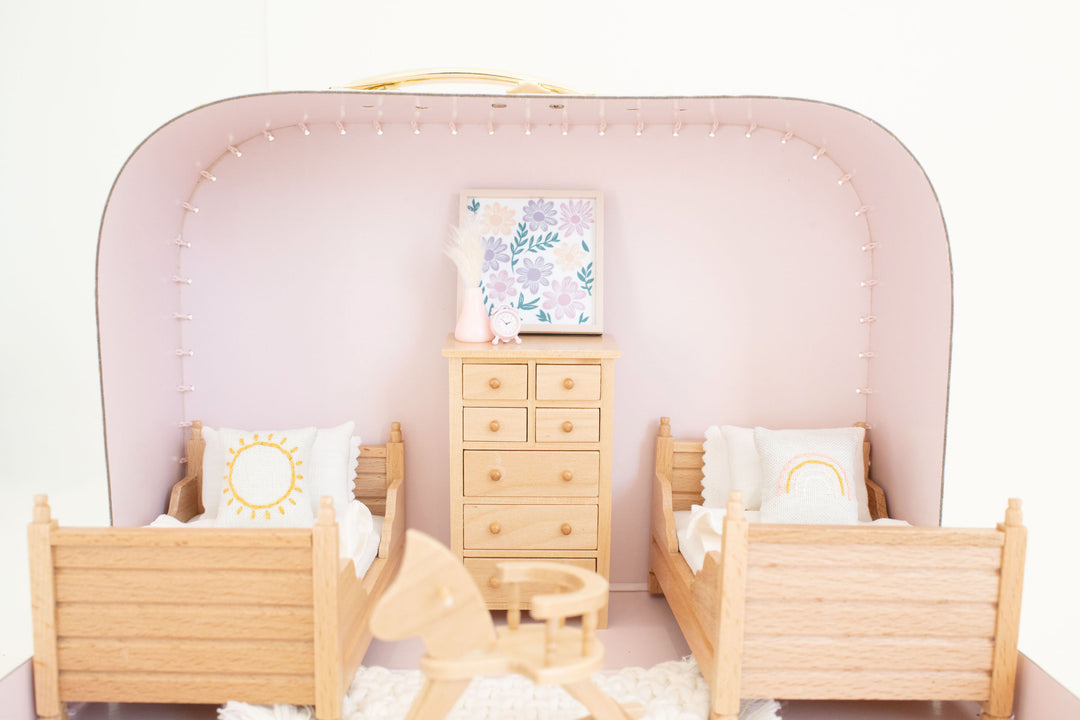 Large Suitcase Traveling Dollhouse Room | Pink Polka Dots