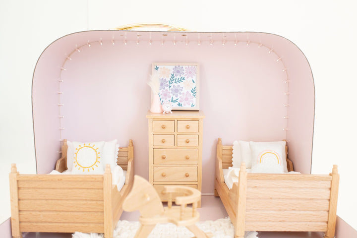 Large Suitcase Traveling Dollhouse Room | Pink Polka Dots