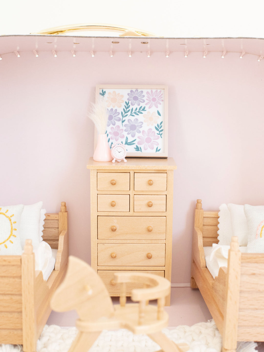 Large Suitcase Traveling Dollhouse Room | Pink Polka Dots