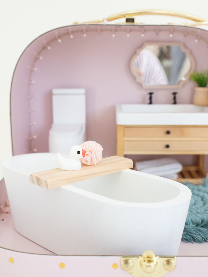 Small Suitcase Traveling Dollhouse Room | Pink Polka Dots