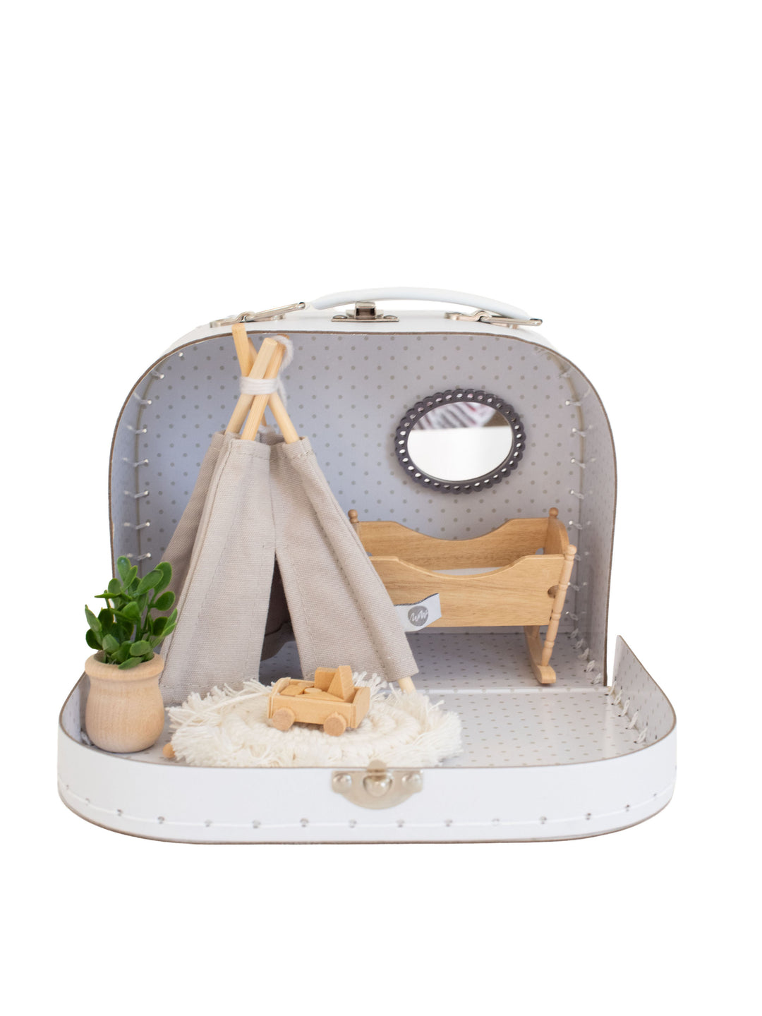 Small Suitcase Traveling Dollhouse Room | White