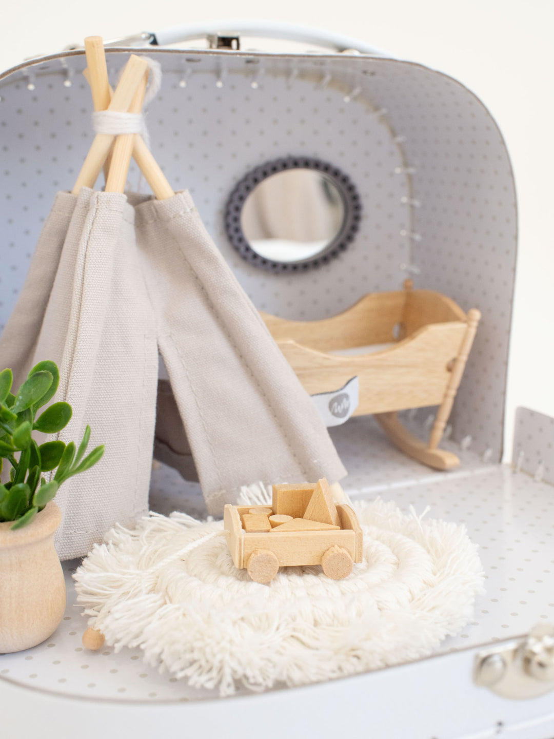 Small Suitcase Traveling Dollhouse Room | White