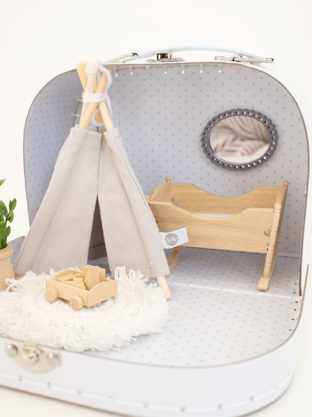 Small Suitcase Traveling Dollhouse Room | White