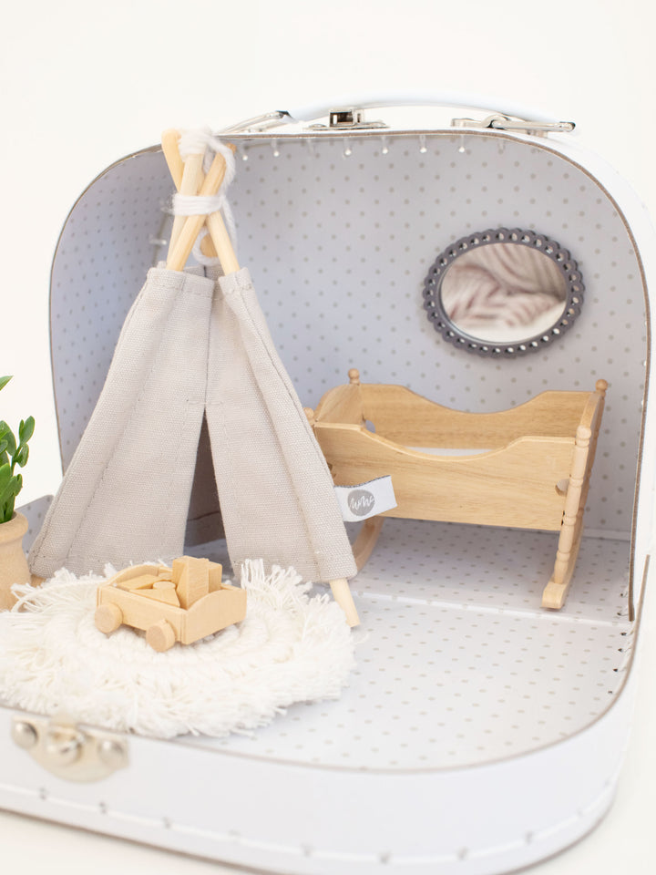 Small Suitcase Traveling Dollhouse Room | White