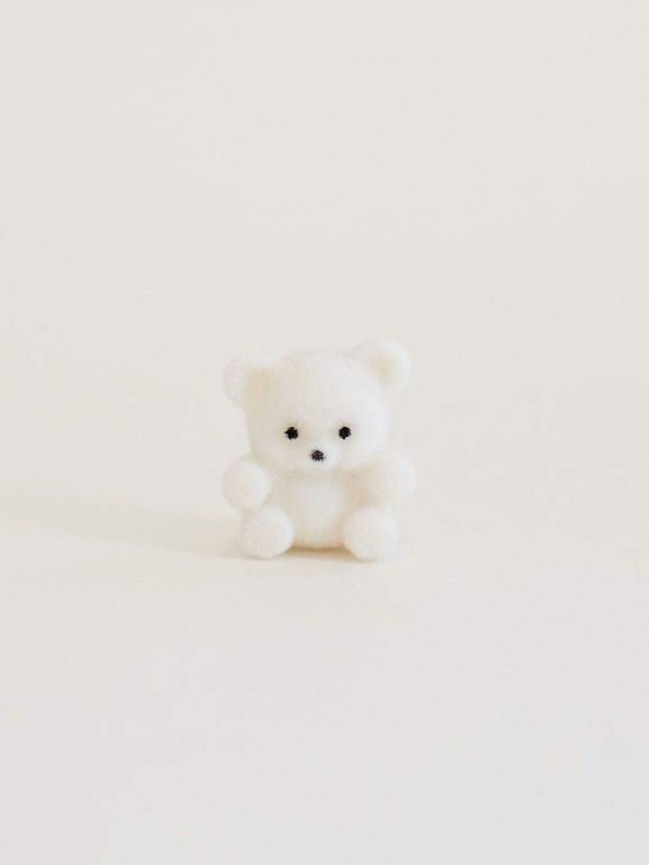Flocked Teddy Bear Figurine | White
