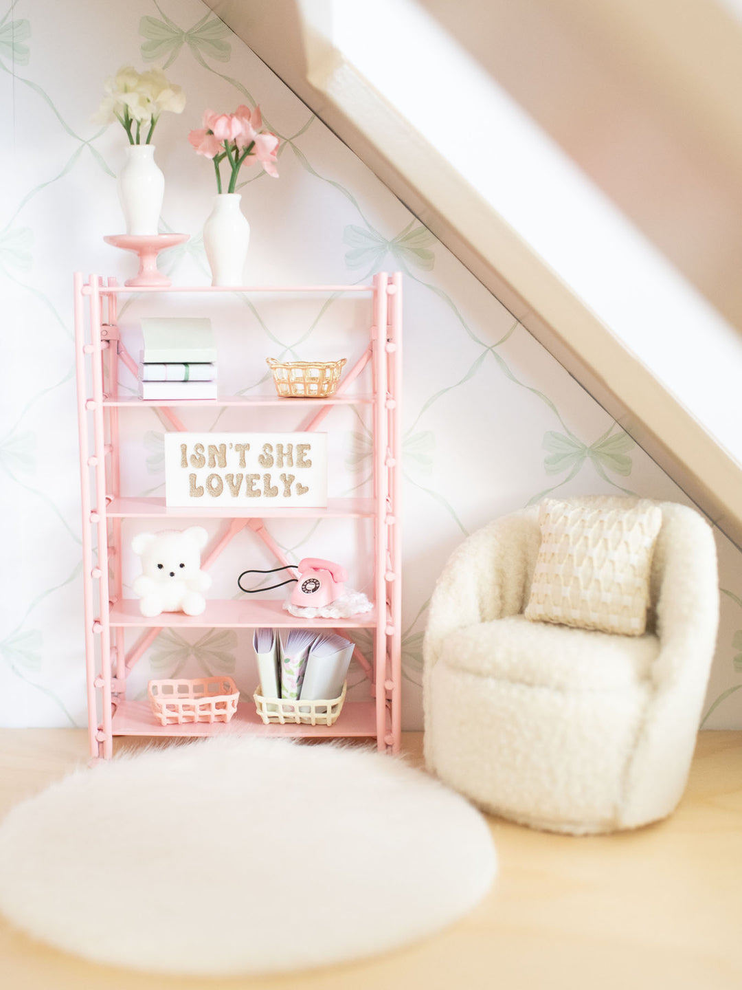 Sweet Pea Pink Metal Bookshelf | Dollhouse Miniature Furniture