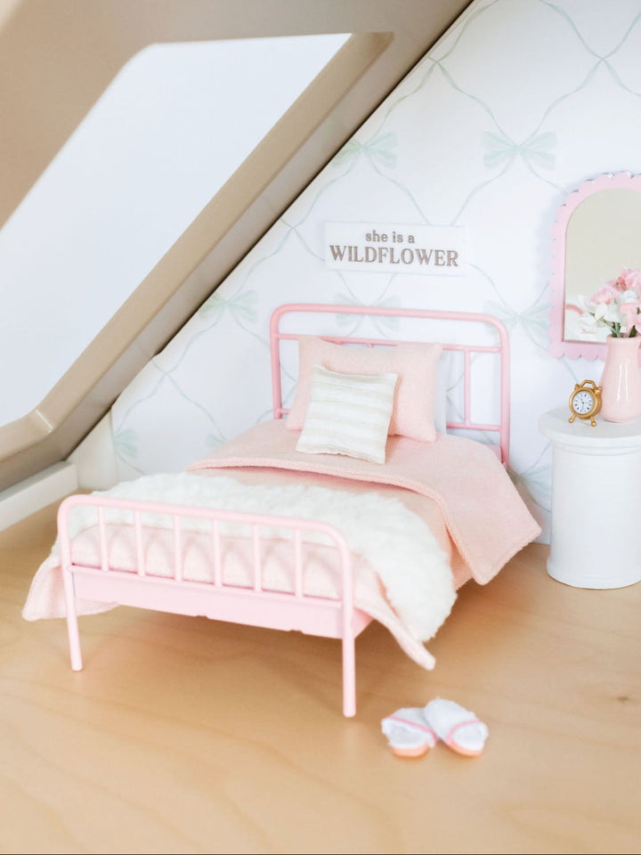Rosalie Pink Metal Bed | Dollhouse Miniature Furniture