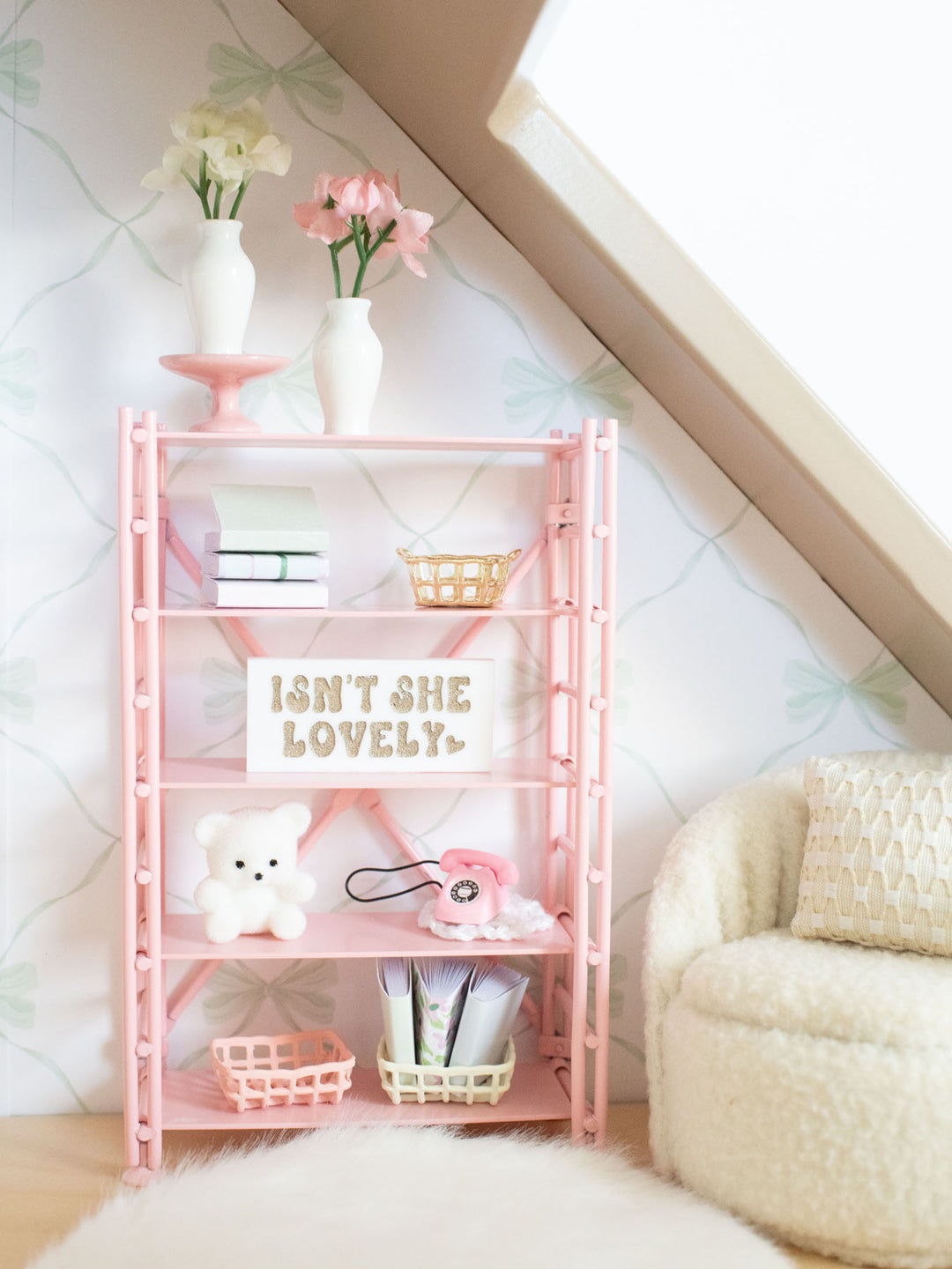Sweet Pea Pink Metal Bookshelf | Dollhouse Miniature Furniture