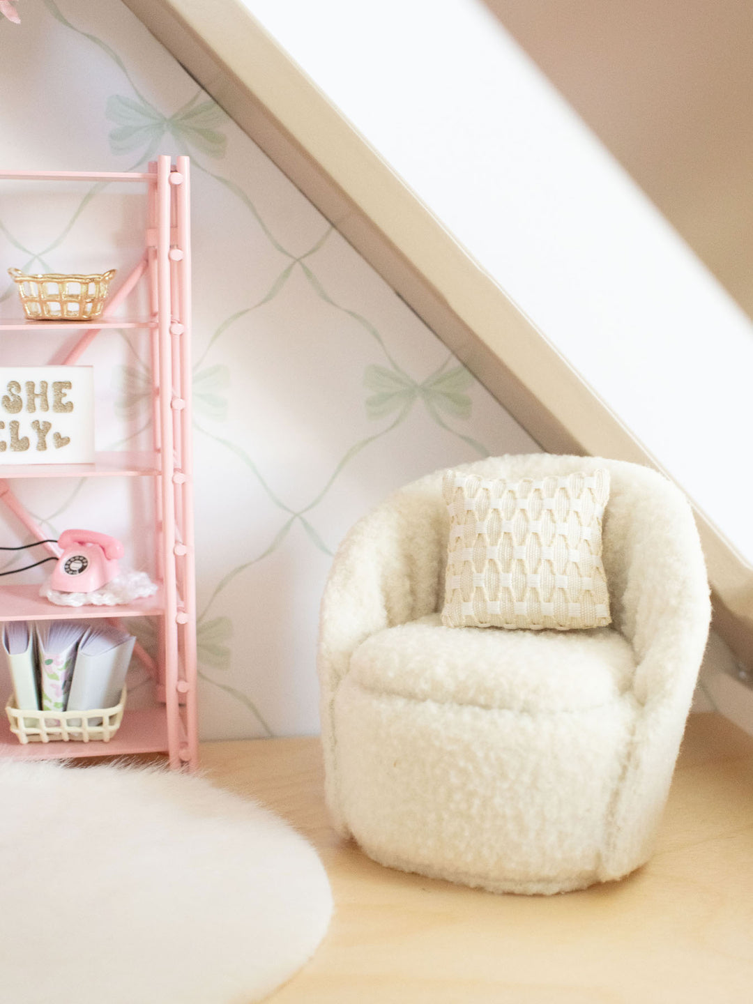 Lily Cream Sherpa Chair | Dollhouse Miniature Furniture
