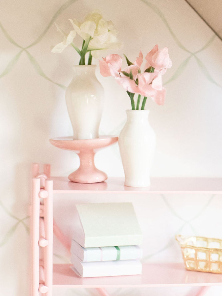 Bloom Vases with Flowers | Pink &amp; White | Dollhouse Miniature Accessories &amp; Decor
