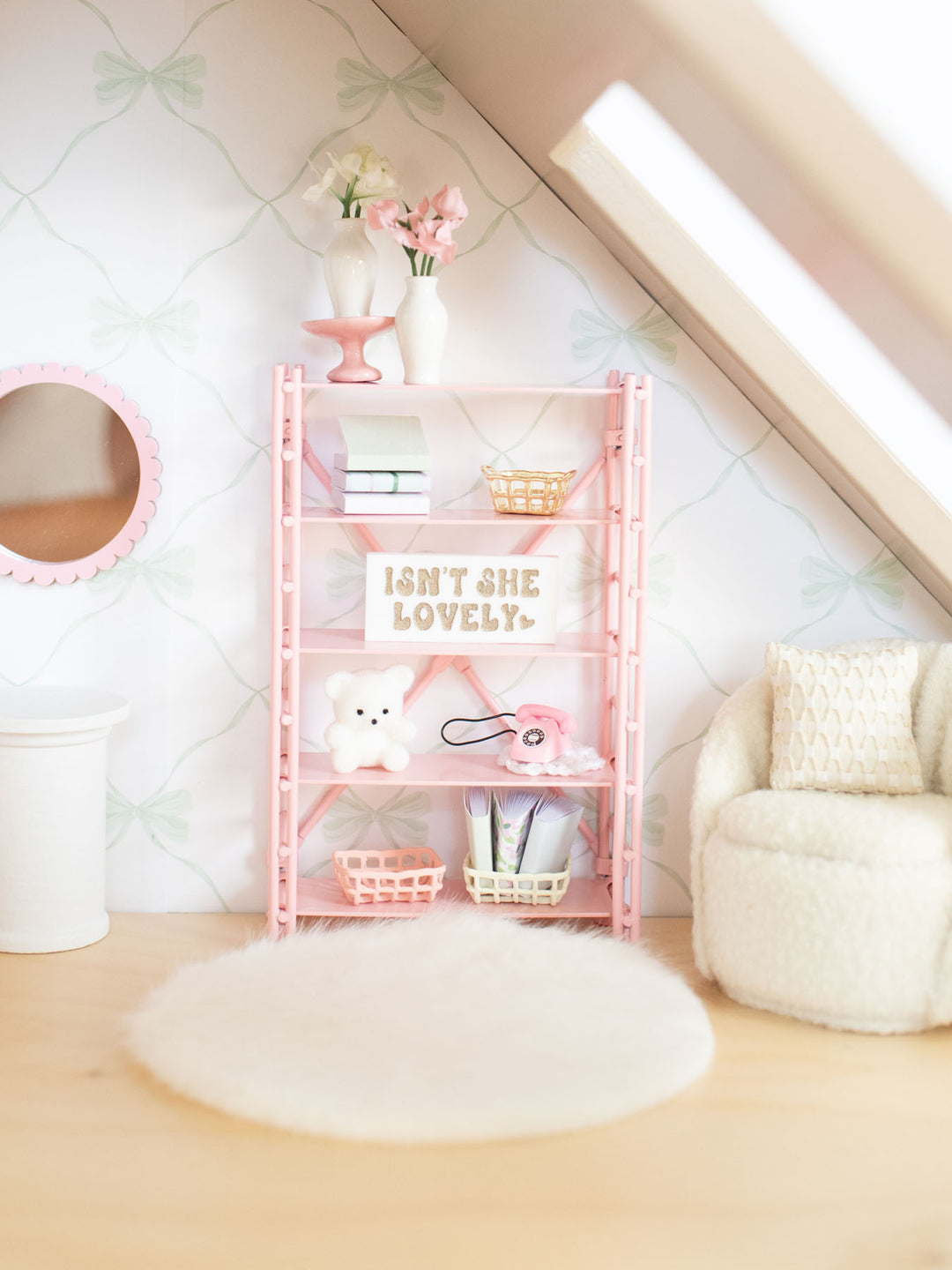 Metal Lattice Baskets | Pink &amp; Ivory | Dollhouse Miniature Accessories &amp; Decor