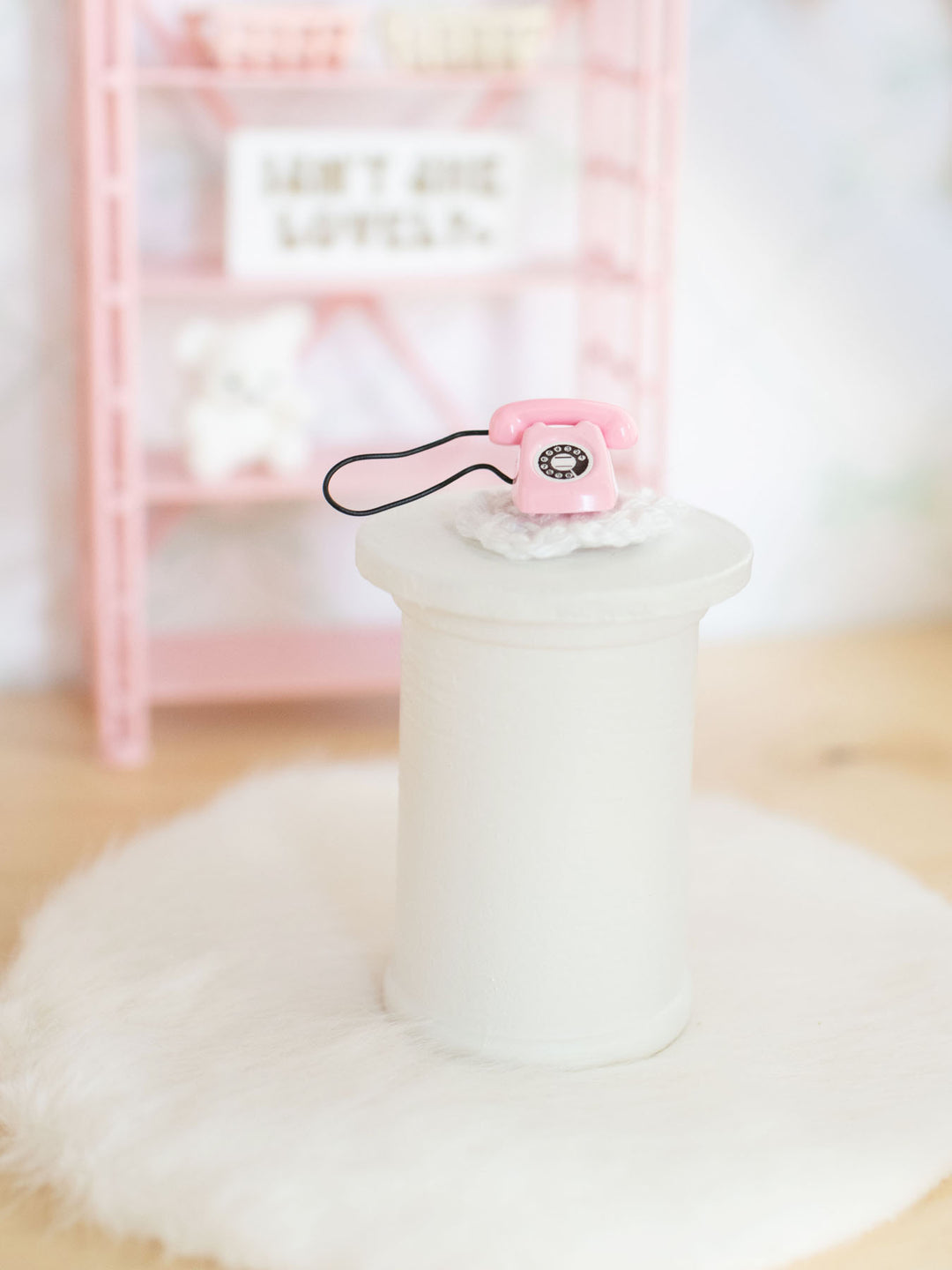 Tabletop Rotary Phone | Pink | Dollhouse Miniature Accessories &amp; Decor