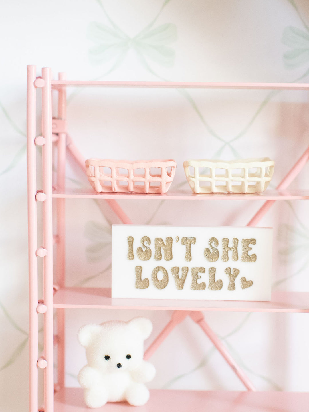 Metal Lattice Baskets | Pink &amp; Ivory | Dollhouse Miniature Accessories &amp; Decor