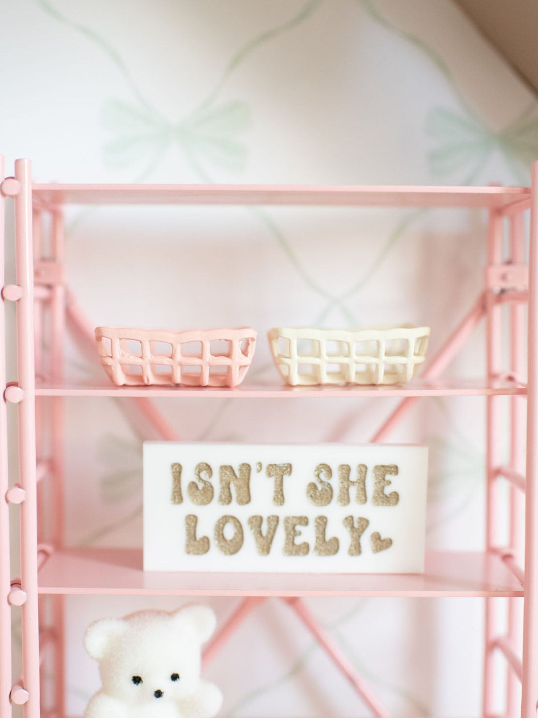 Metal Lattice Baskets | Pink &amp; Ivory | Dollhouse Miniature Accessories &amp; Decor