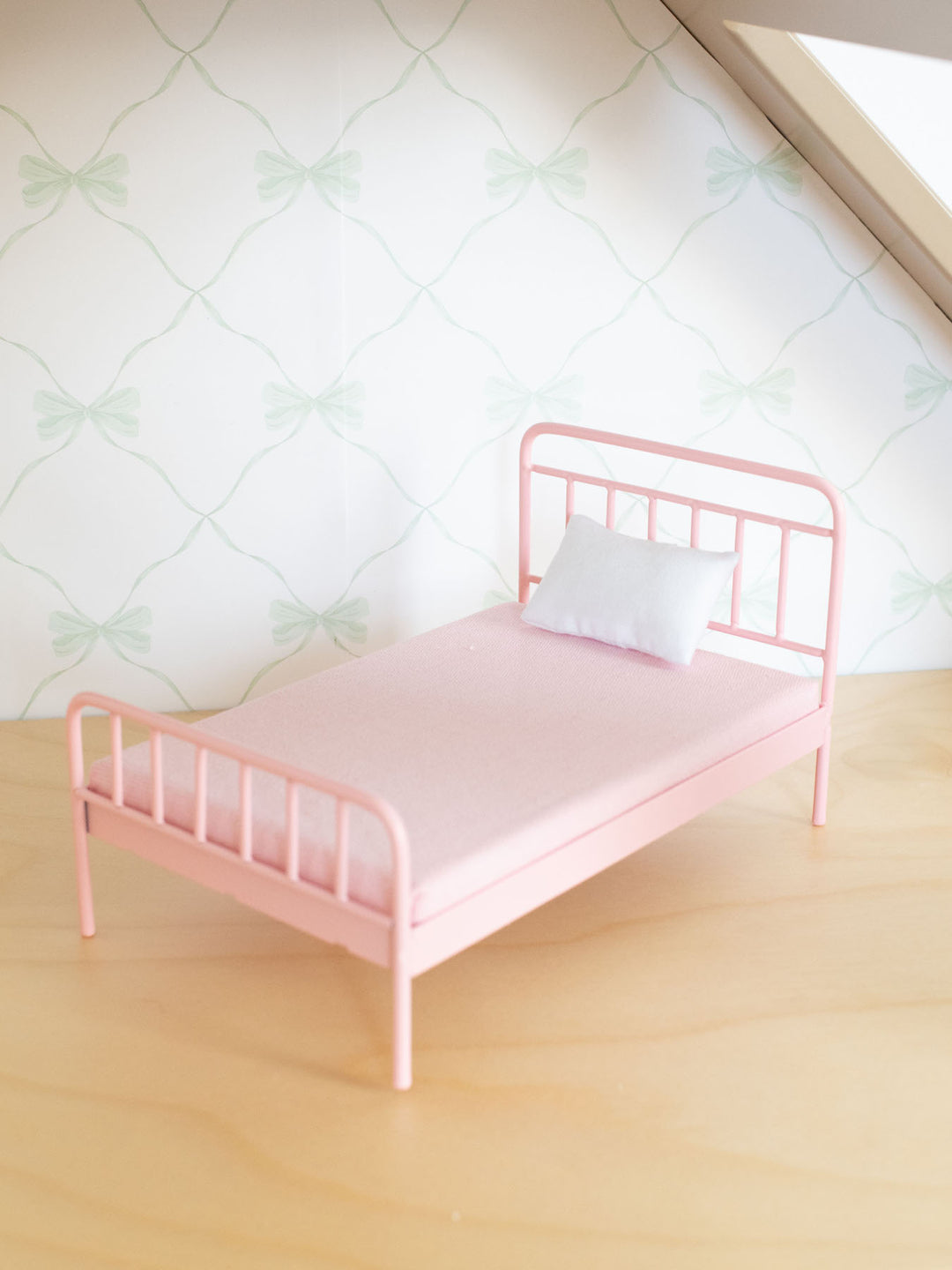 Rosalie Pink Metal Bed | Dollhouse Miniature Furniture