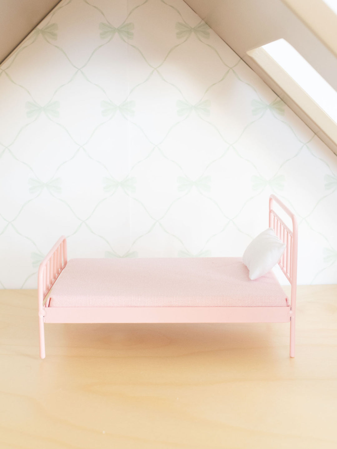 Rosalie Pink Metal Bed | Dollhouse Miniature Furniture