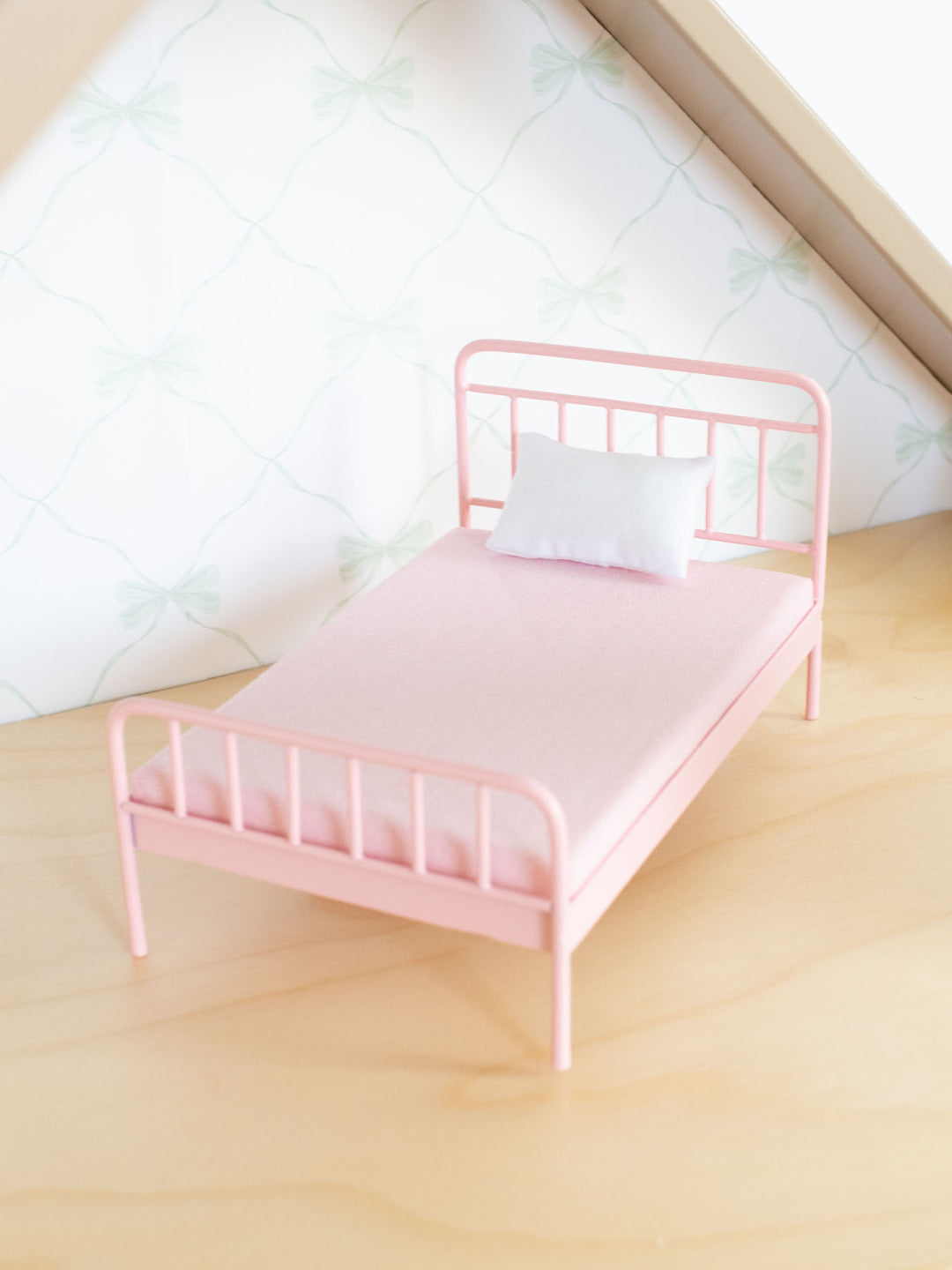 Rosalie Pink Metal Bed | Dollhouse Miniature Furniture