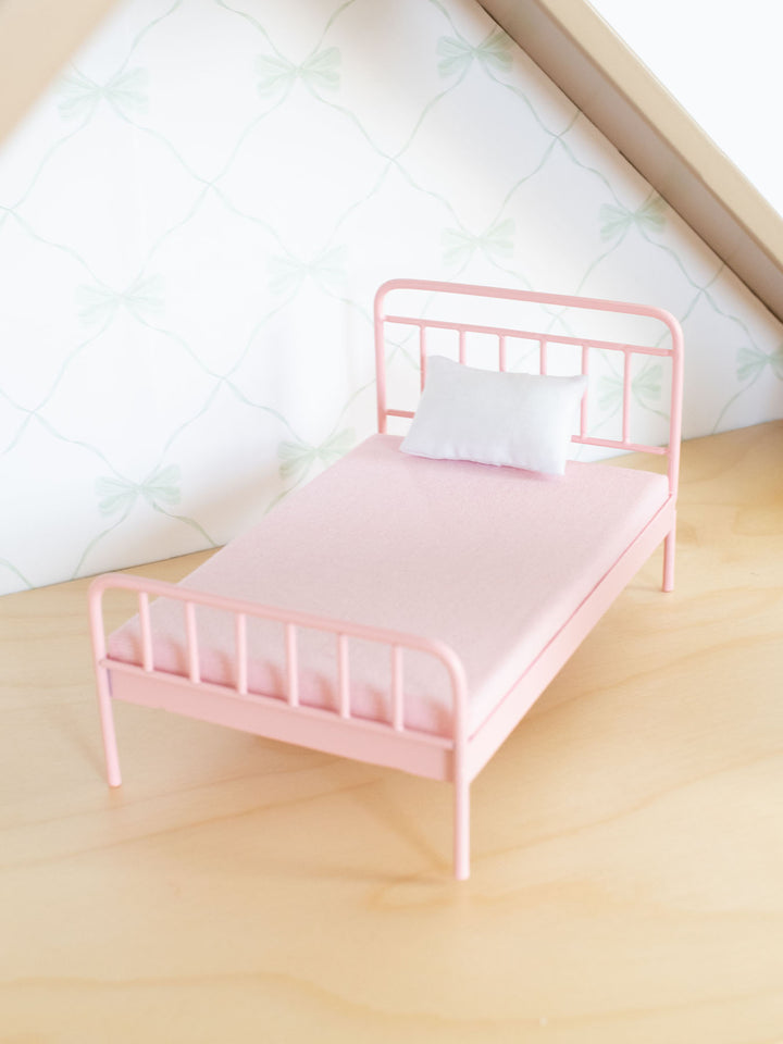 Rosalie Pink Metal Bed | Dollhouse Miniature Furniture