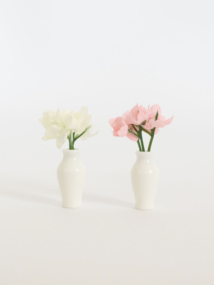 Bloom Vases with Flowers | Pink &amp; White | Dollhouse Miniature Accessories &amp; Decor