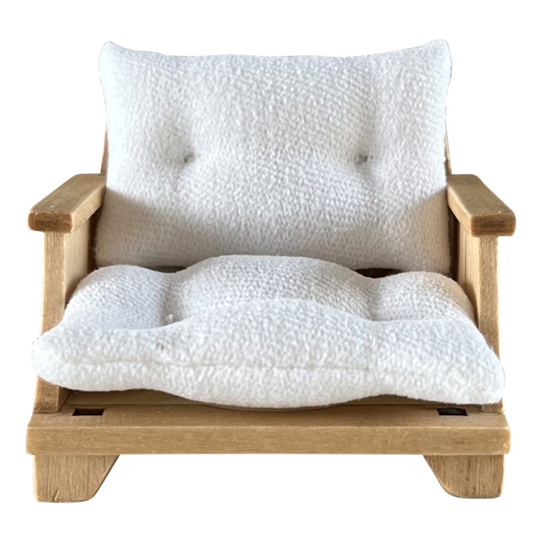 Patio Chair + Tufted Cushions | Natural Wood + White