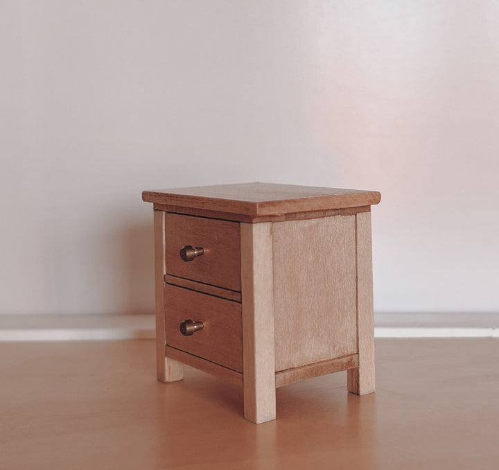 Bedside Table with Drawers | Natural Wood & Gold Knobs