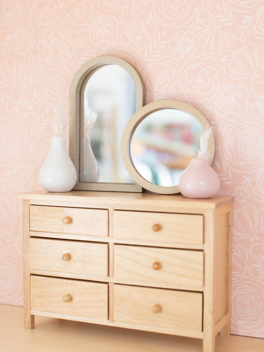 Dollhouse 6 Drawer Short Wide Dresser | Natural Wood | 1:12 Scale Macy Mae Designs Dollhouse 6 Drawer Short Wide Dresser | Natural Wood | 1:12 Scale Macy Mae Designs
