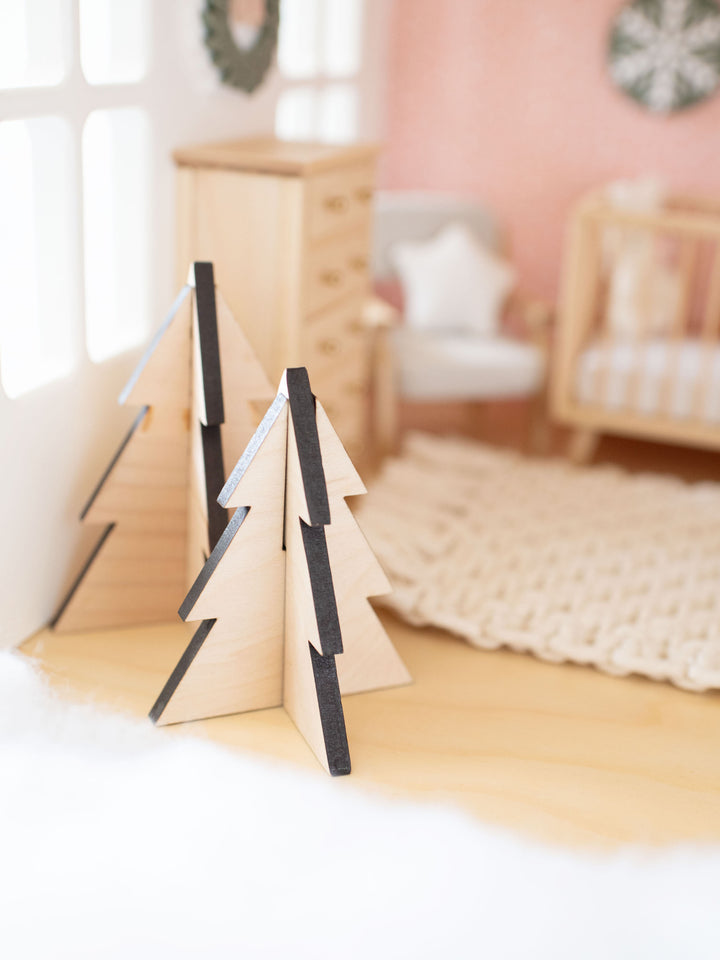 Wooden Christmas Holiday Trees | Set of 2 | Natural