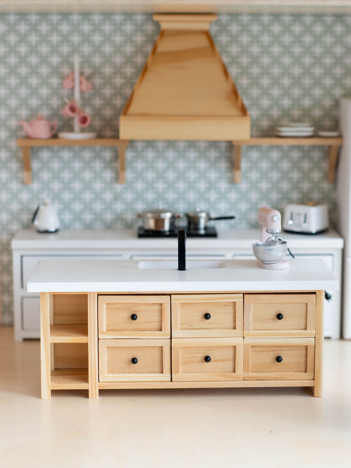 Farm Style Island with Drawers | Natural Wood