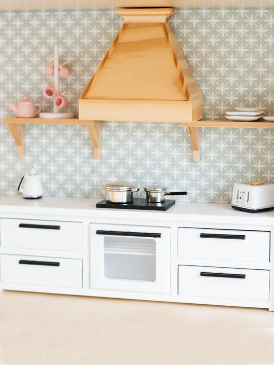Dollhouse Straight Kitchen Base Cabinets Cooktop Oven | Wood