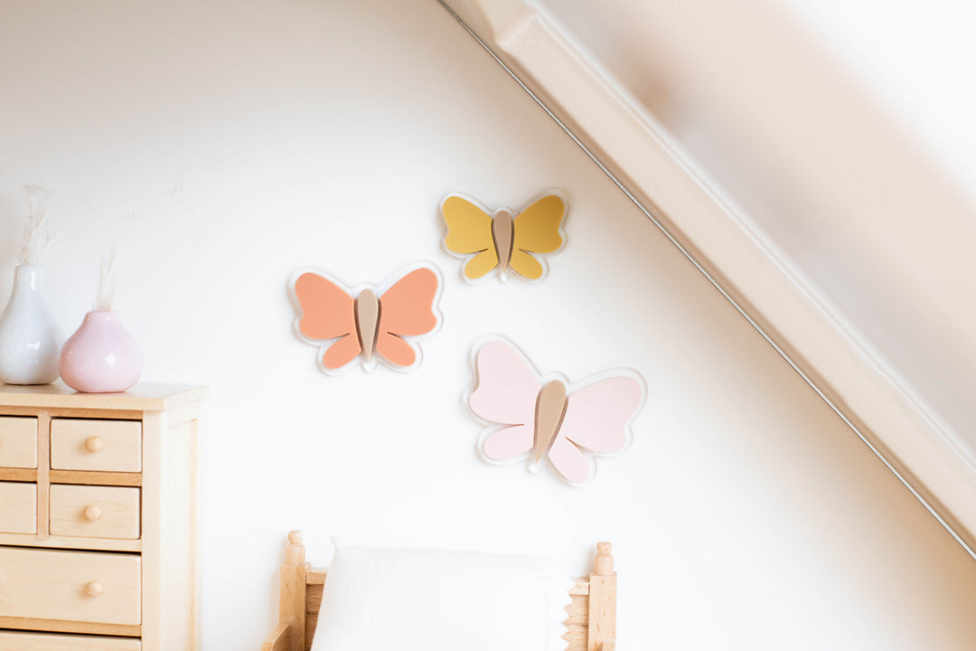 Butterflies + Flowers Wall Decor | Pale Pink + Sienna + Mustard