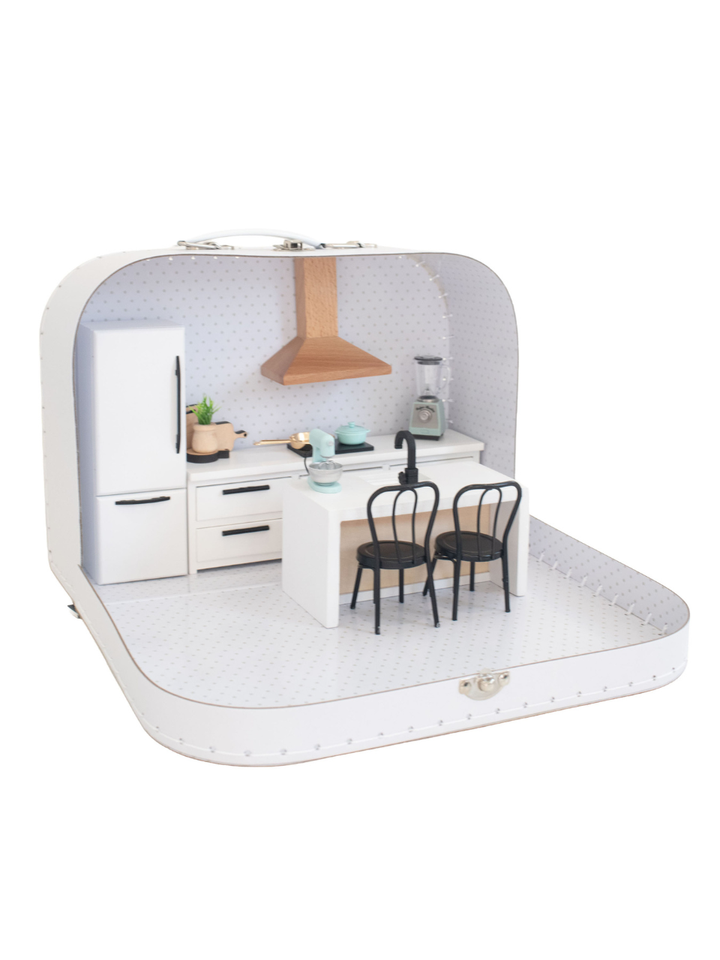 Large Suitcase Traveling Dollhouse Room | White
