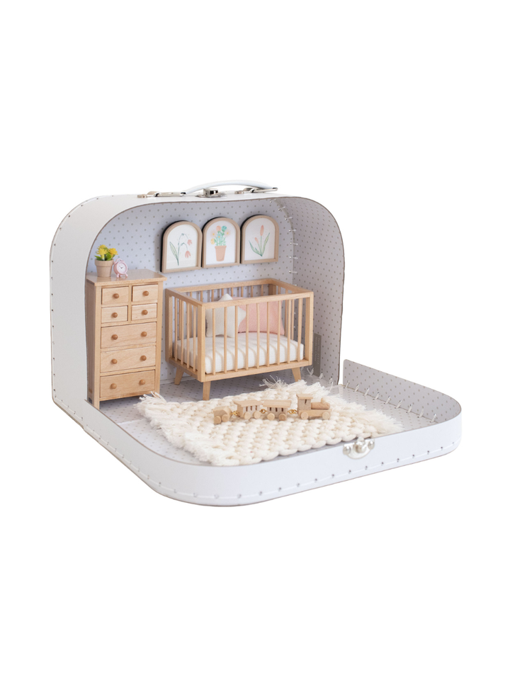 Medium Suitcase Traveling Dollhouse Room | White